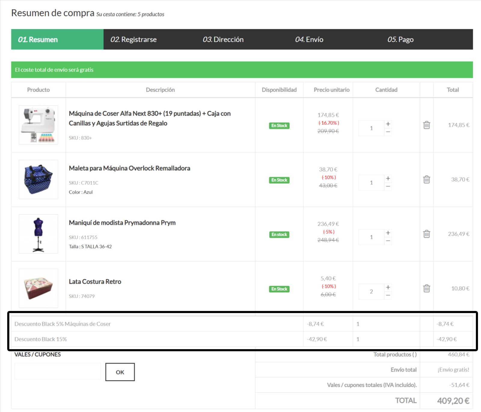 ejemplo carrito Black Friday Truben